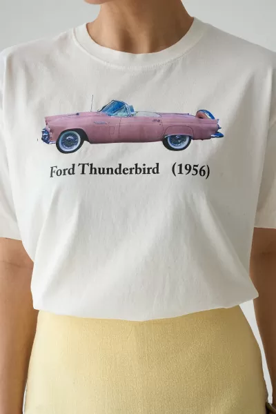 Baskılı Ekru Pembe Pamuklu Kadın Tişört