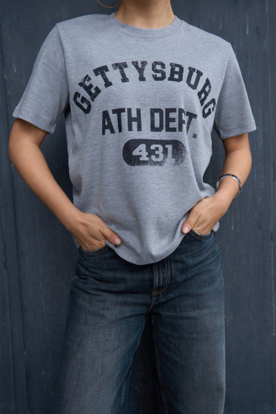 Baskılı Gri Pamuklu Kadın Tişört