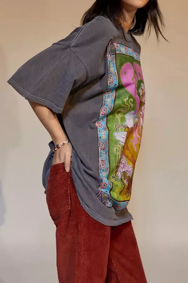 Baskılı Antrasit Kadın Tişört