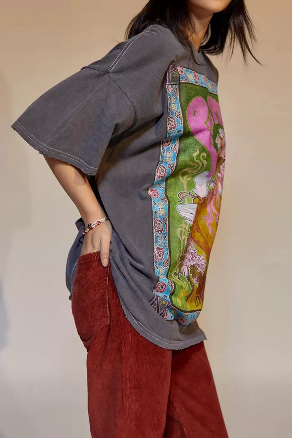 Baskılı Antrasit Kadın Tişört