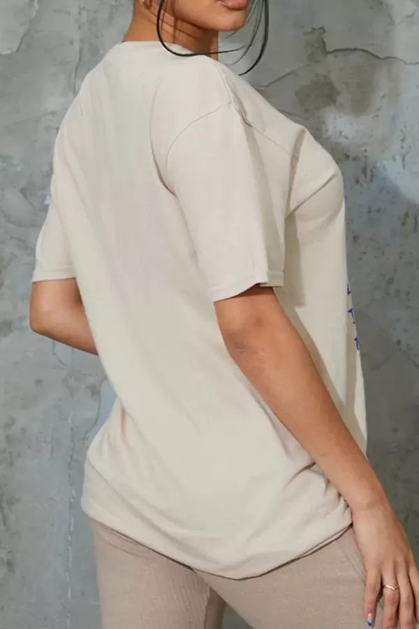 Baskılı Ekru Kadın Tişört