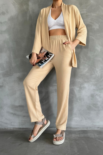 Bej Bürümcük Kumaş Kadın Alt Üst Takım