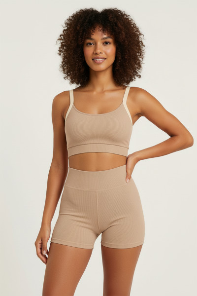 Bej Büstiyer Şort Kadın Spor Takım
