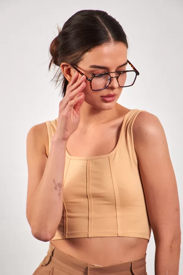 Bej Crop Top Kadın Atlet