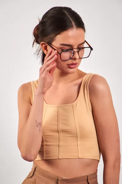 Bej Crop Top Kadın Atlet