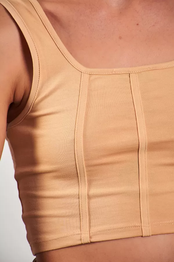 Bej Crop Top Kadın Atlet