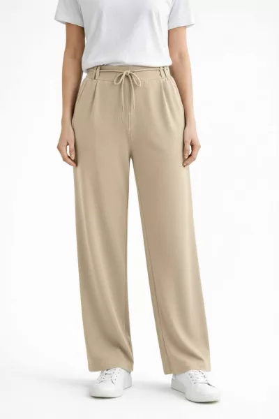 Bej Full Likralı Modal Kumaş Kadın Palazzo Pantolon