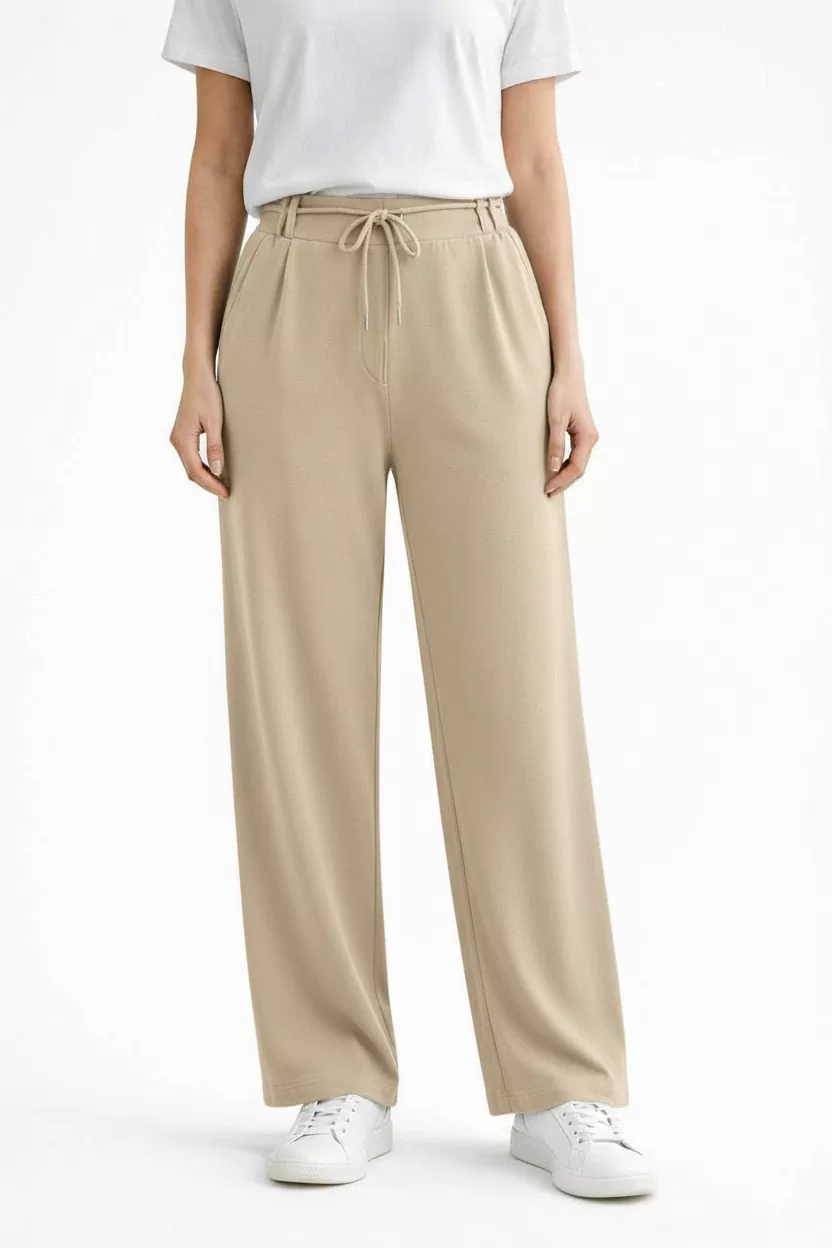 Bej Full Likralı Modal Kumaş Kadın Palazzo Pantolon