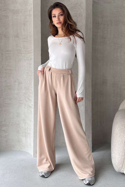 Bej Krep Kumaş Salaş Kesim Kadın Pantolon