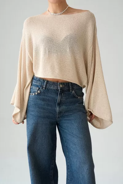 Bej Merserize Triko Salaş Bluz