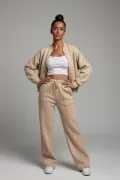 Fermuarlı Bej Modal Kadın Alt Üst Takım