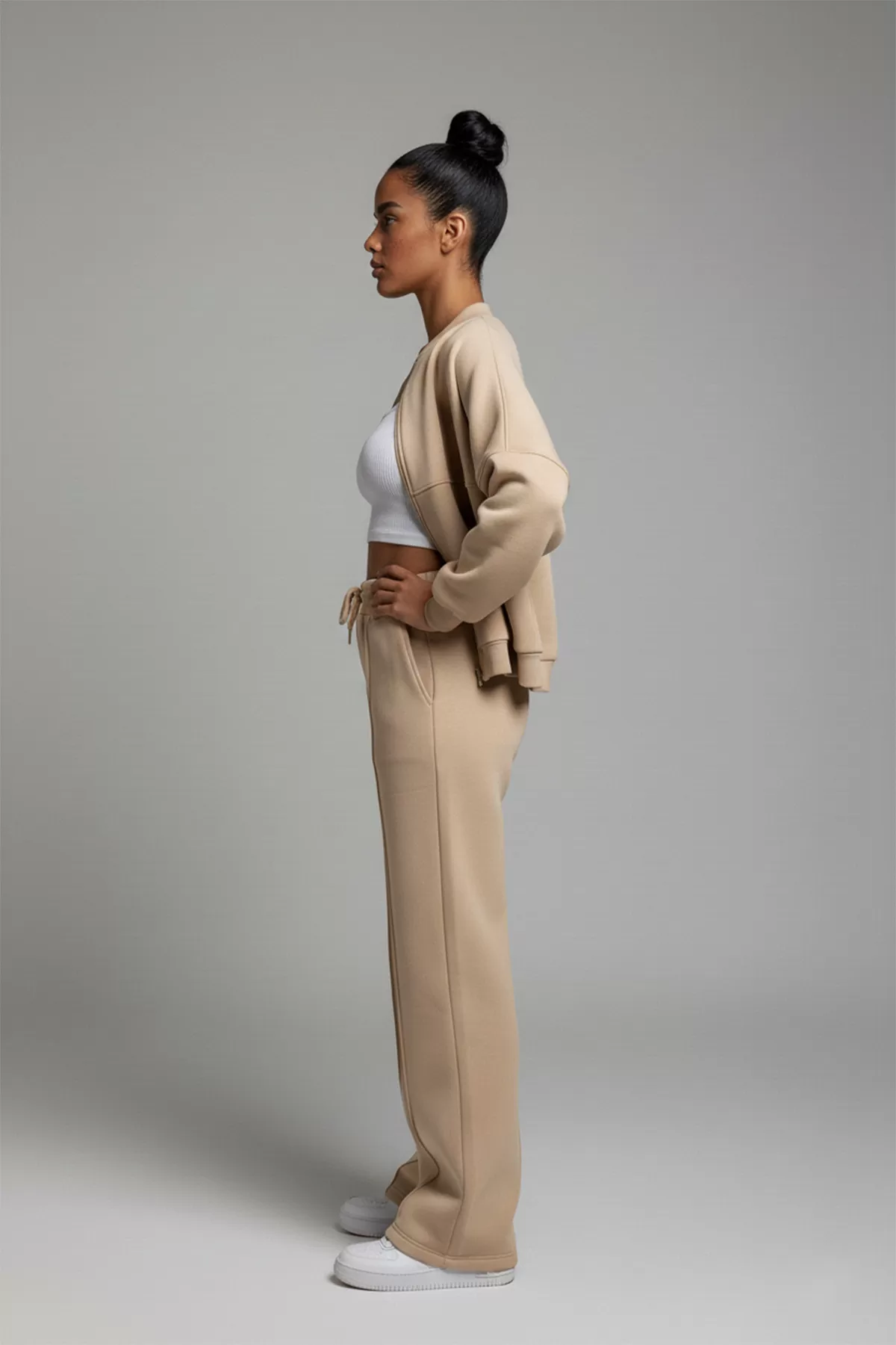 Fermuarlı Bej Modal Kadın Alt Üst Takım