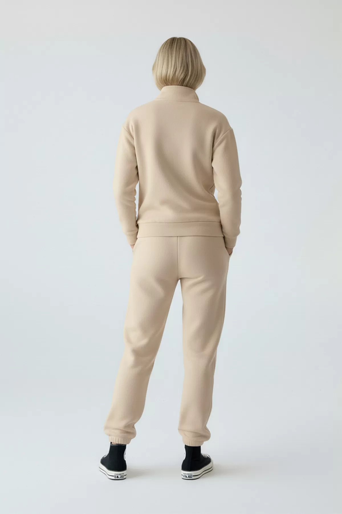 Bej Pamuklu Üç İplik Şardonlu Kadın Eşofman Takımı