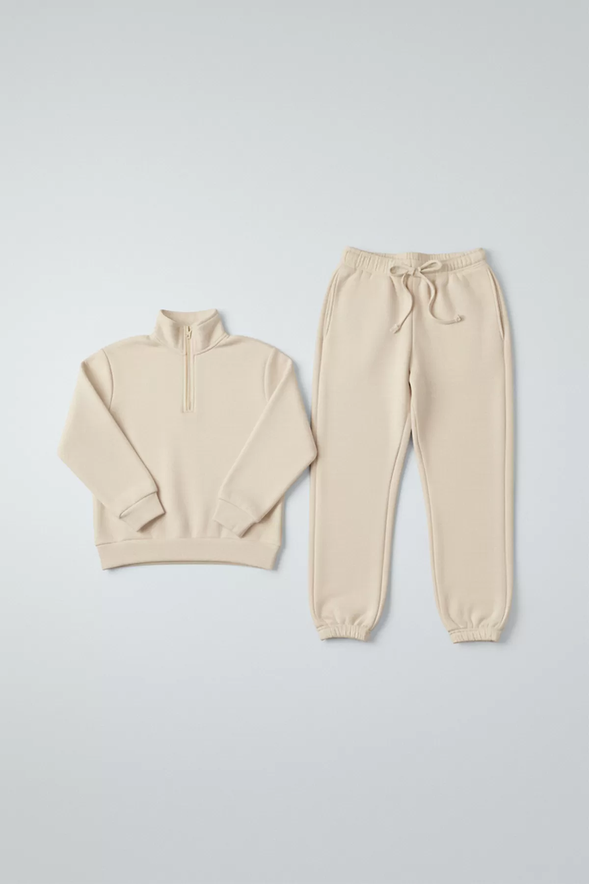 Bej Pamuklu Üç İplik Şardonlu Kadın Eşofman Takımı