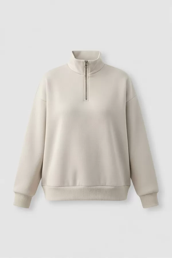 Bej Pamuklu Üç İplik Şardonlu Kadın Sweatshirt