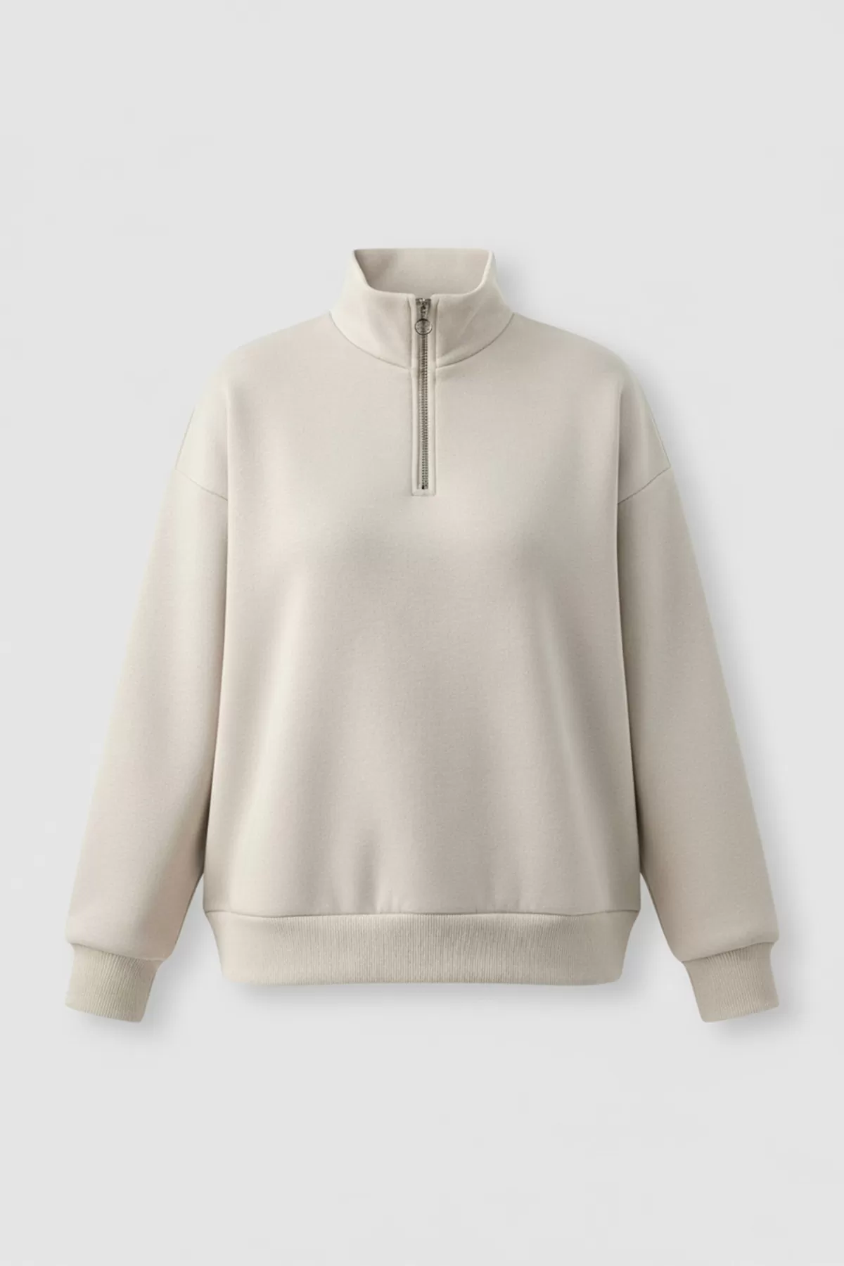 Bej Pamuklu Üç İplik Şardonlu Kadın Sweatshirt