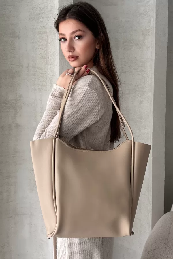 Bej Suni Deri Kadın Omuz Çantası