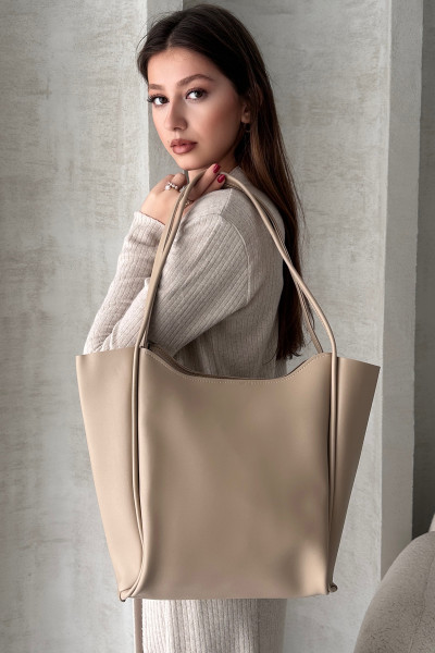 Bej Suni Deri Kadın Omuz Çantası
