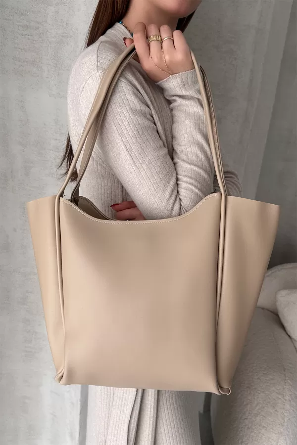 Bej Suni Deri Kadın Omuz Çantası