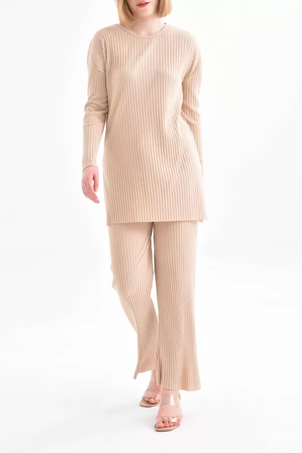 Bej Tunik Pantolon İkili Takım