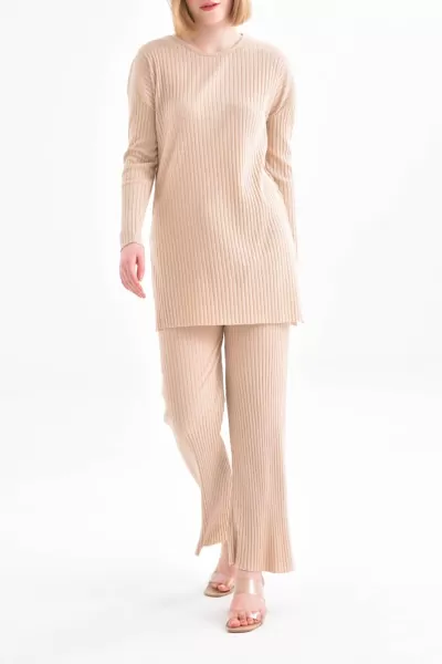 Bej Tunik Pantolon İkili Takım