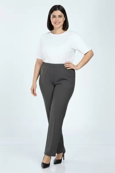 Beli Lastikli Antrasit Duble Krep Büyük Beden Kadın Pantolon