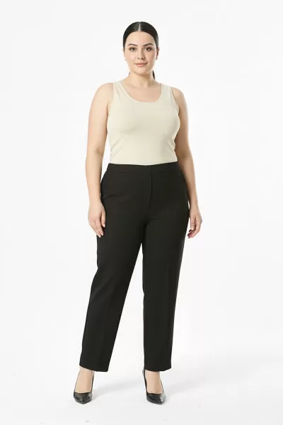 Beli Lastikli Siyah Duble Krep Büyük Beden Kadın Pantolon