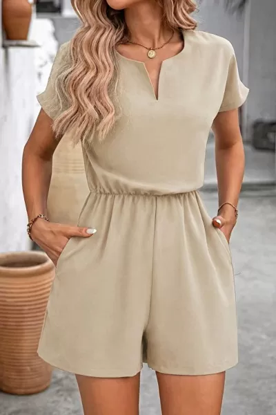 Beli Lastikli V Yaka Bej Krep Tulum