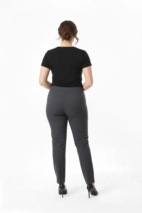 Beli Yandan Lastikli Antrasit Duble Krep Büyük Beden Kadın Pantolon