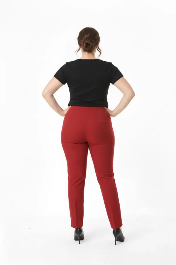 Beli Yandan Lastikli Kırmızı Duble Krep Büyük Beden Kadın Pantolon