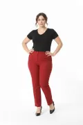 Beli Yandan Lastikli Kırmızı Duble Krep Büyük Beden Kadın Pantolon