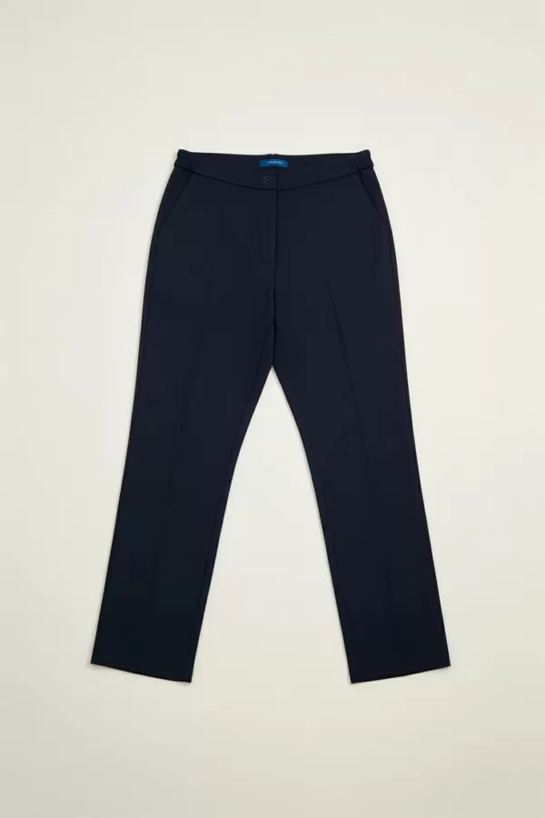 Beli Yandan Lastikli Lacivert Duble Krep Büyük Beden Kadın Pantolon