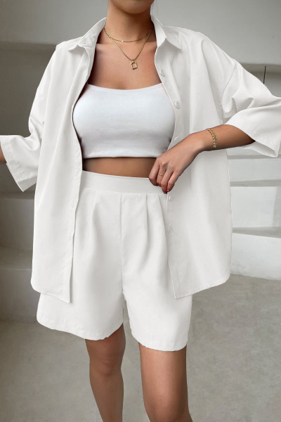 Beyaz Gömlek Şort Kadın İkili Takım