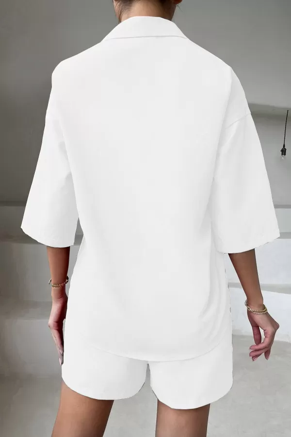 Beyaz Gömlek Şort Kadın İkili Takım