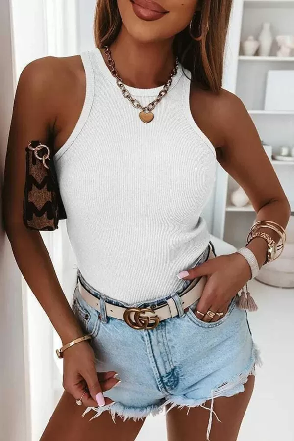 Beyaz Kaşkorse Halter Yaka Kadın Atlet