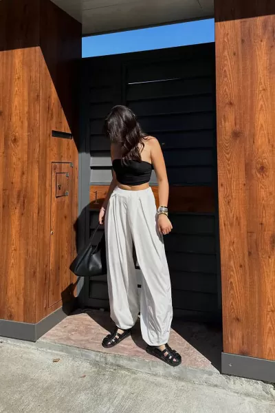 Beyaz Kadın Şalvar Pantolon