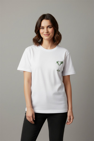 Beyaz Pamuklu Baskılı Kadın Tişört