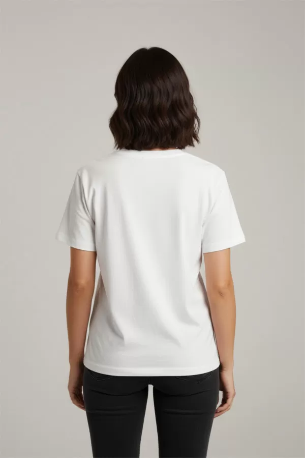 Beyaz Pamuklu Baskılı Kadın Tişört