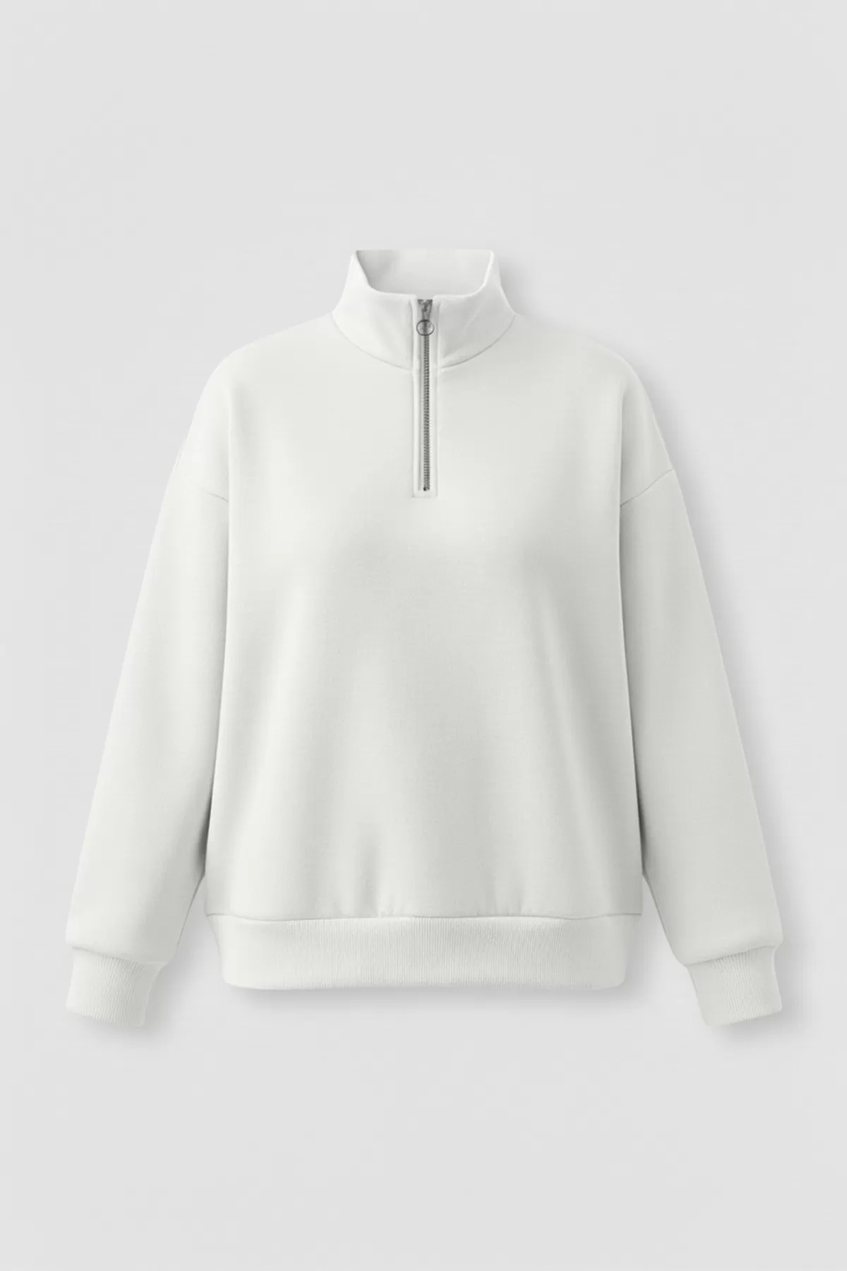 Beyaz Pamuklu Üç İplik Şardonlu Kadın Sweatshirt