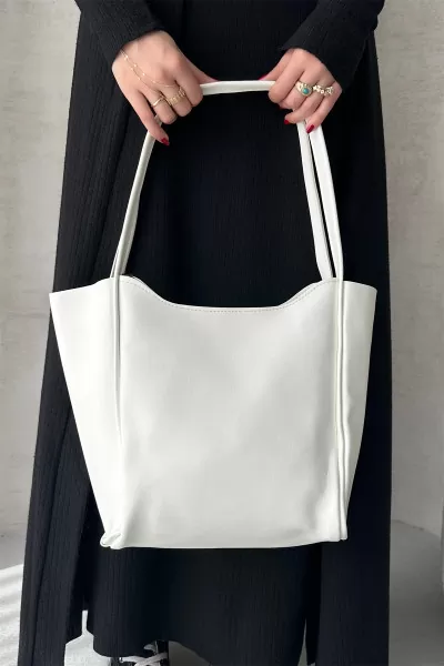 Beyaz Suni Deri Kadın Omuz Çantası