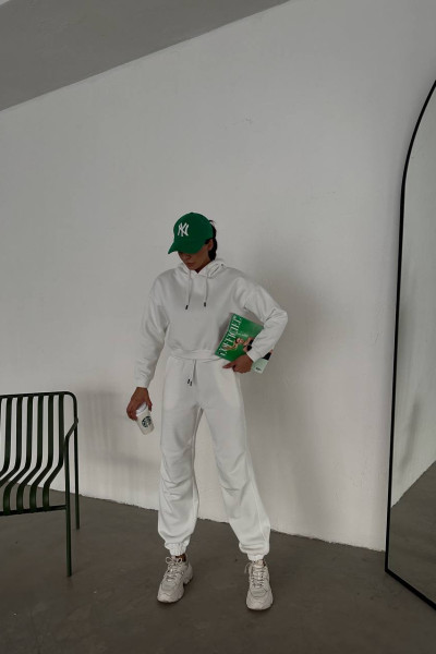 Beyaz Sweatshirt Eşofman Altı Kadın İkili Takım