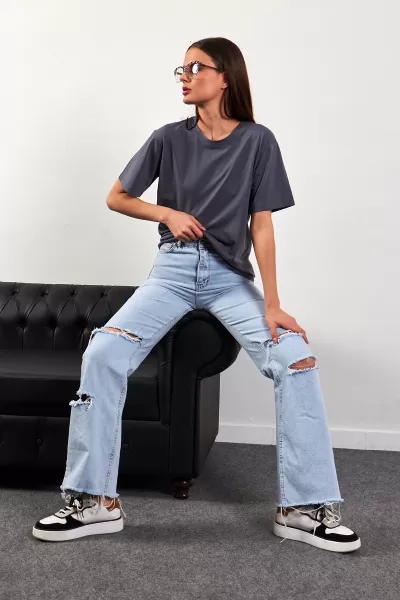 Bisiklet Yaka Antrasit Basic Tişört