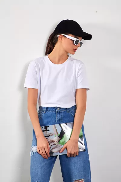 Bisiklet Yaka Basic Beyaz Kadın Tişört