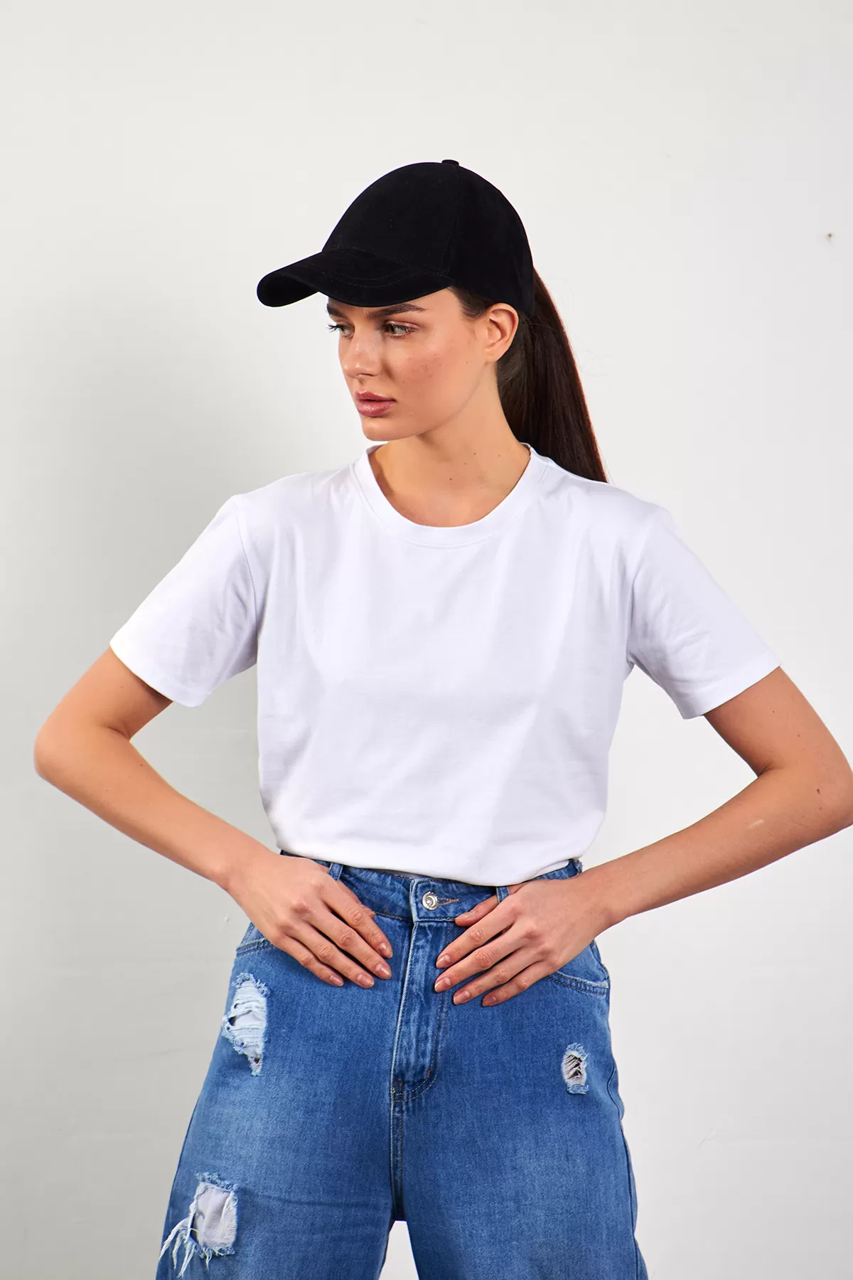 Bisiklet Yaka Basic Beyaz Kadın Tişört