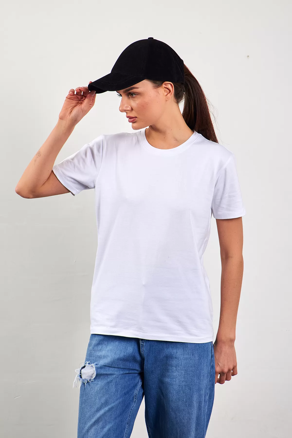 Bisiklet Yaka Basic Beyaz Kadın Tişört