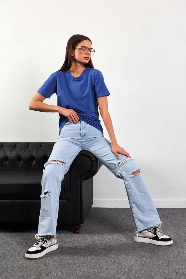 Bisiklet Yaka İndigo Basic Tişört