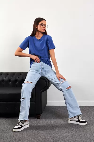 Bisiklet Yaka İndigo Basic Tişört