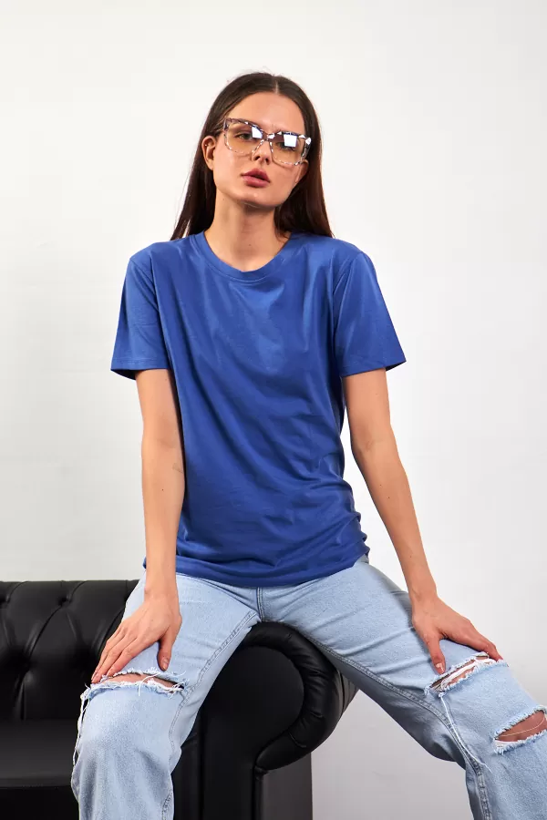 Bisiklet Yaka İndigo Basic Tişört