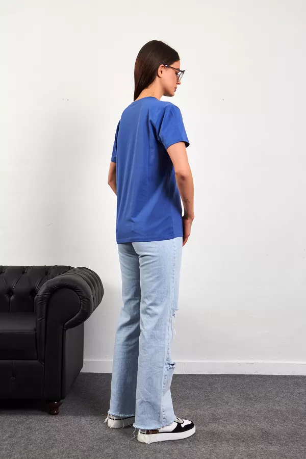 Bisiklet Yaka İndigo Basic Tişört
