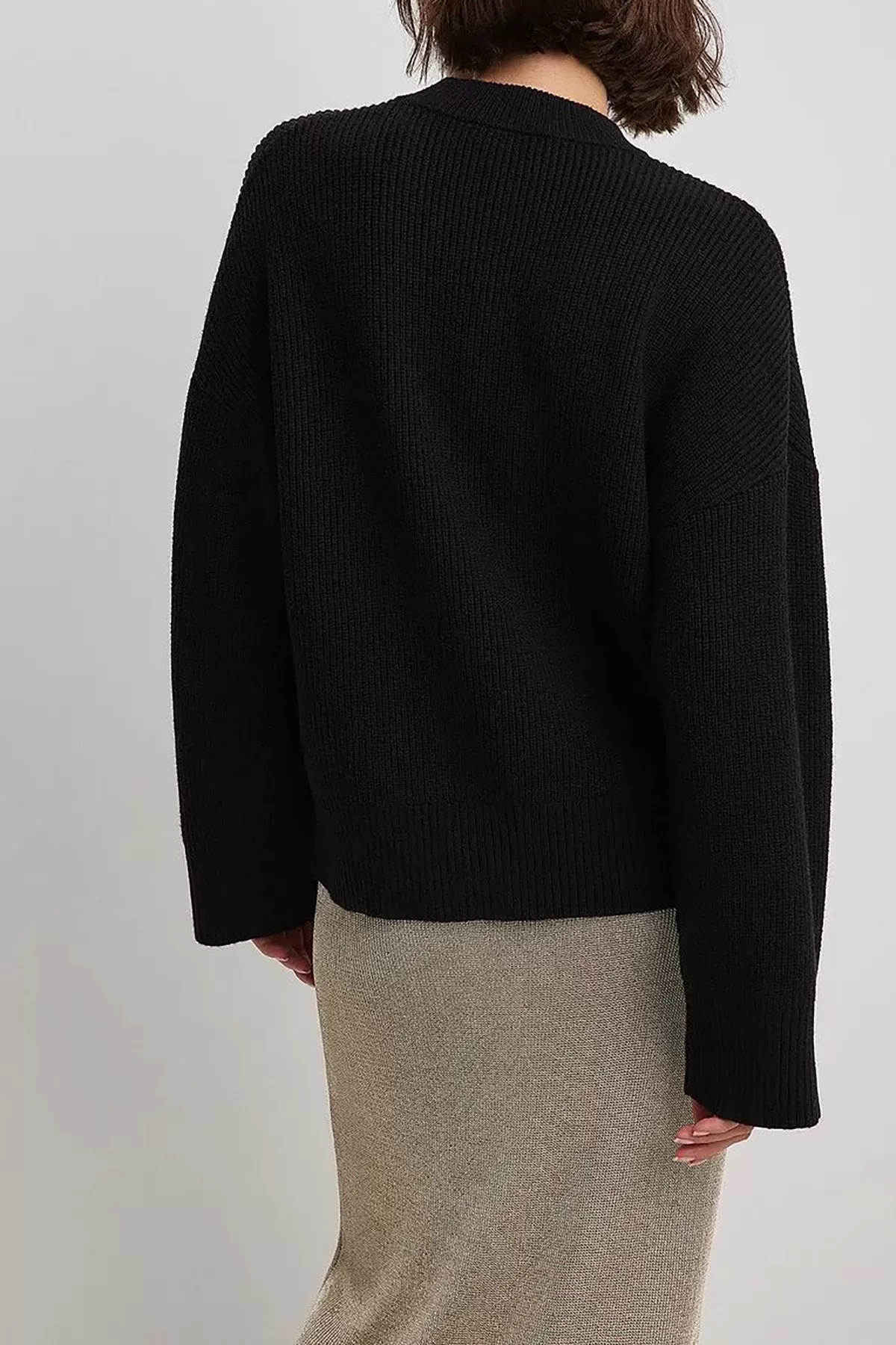 Bisiklet Yaka Rahat Kesim Siyah Triko Kadın Kazak